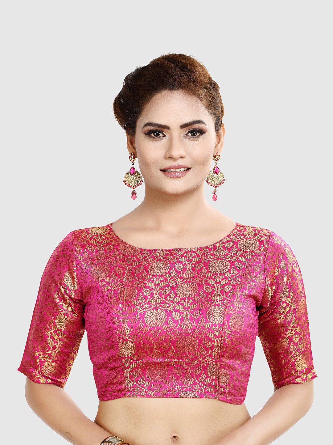 

Madhu Fashion Woven Design Saree Blouse, Pink