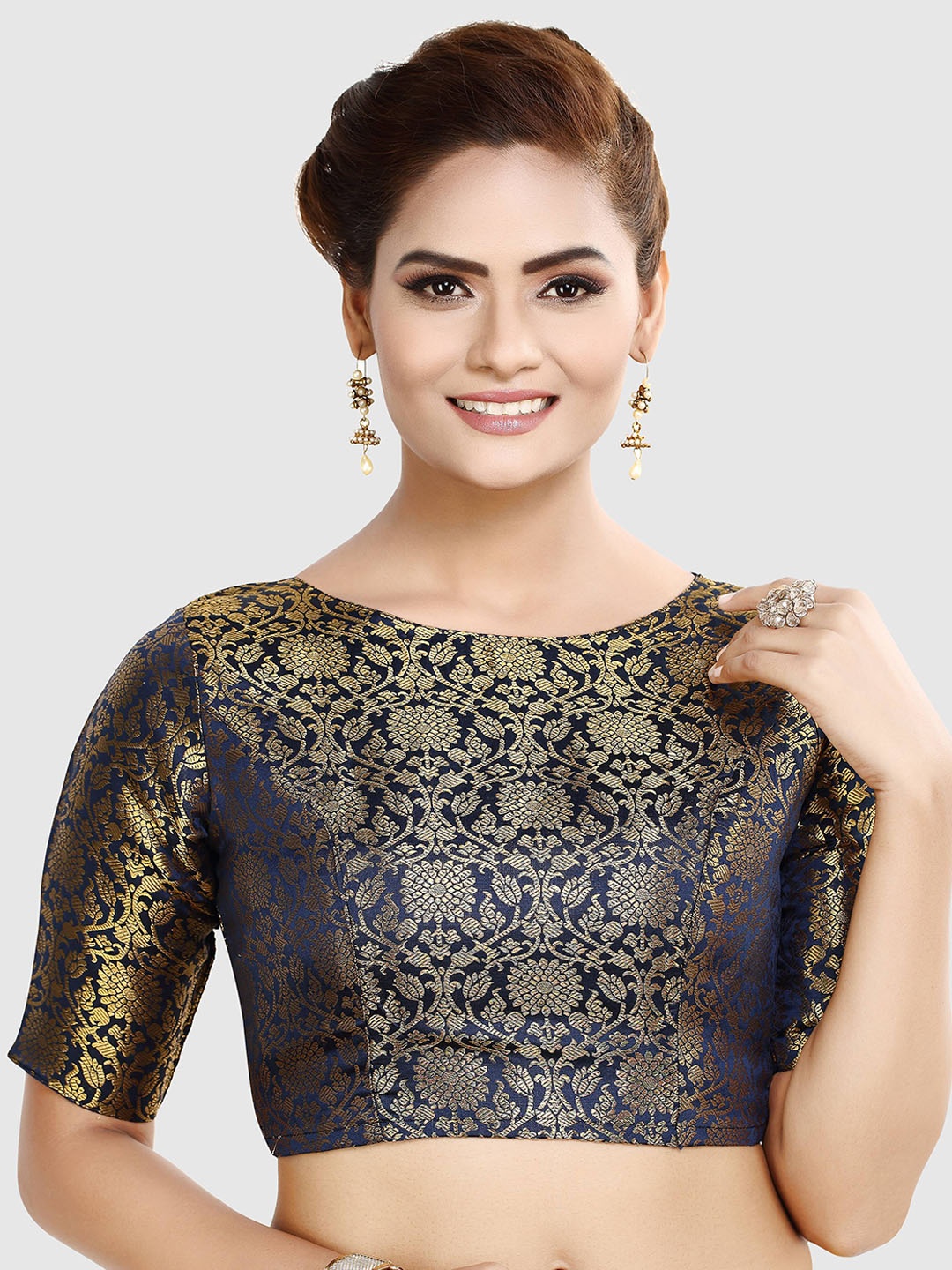 

Madhu Fashion Woven-Design Saree Blouse, Navy blue