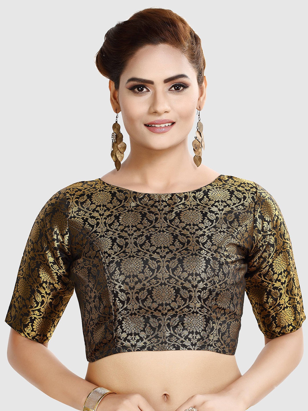 

Madhu Fashion Woven Design Brocade Saree Blouse, Black