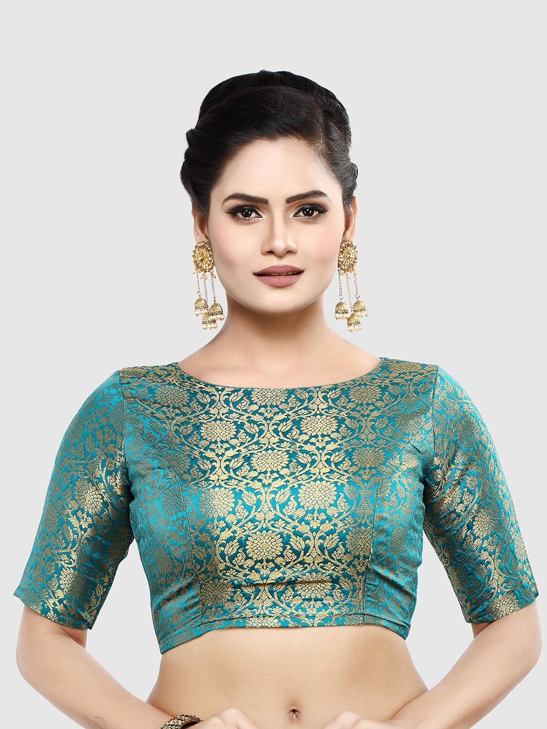 

Madhu Fashion Woven Design Saree Blouse, Teal