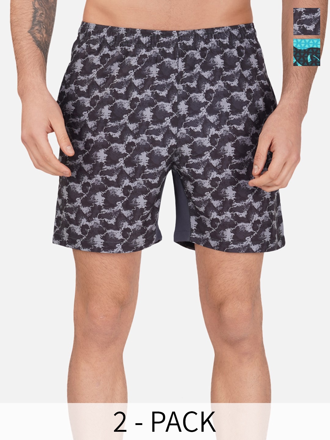 

NEVER LOSE Men Pack Of 2 Printed Mid-Rise Swim Shorts, Grey