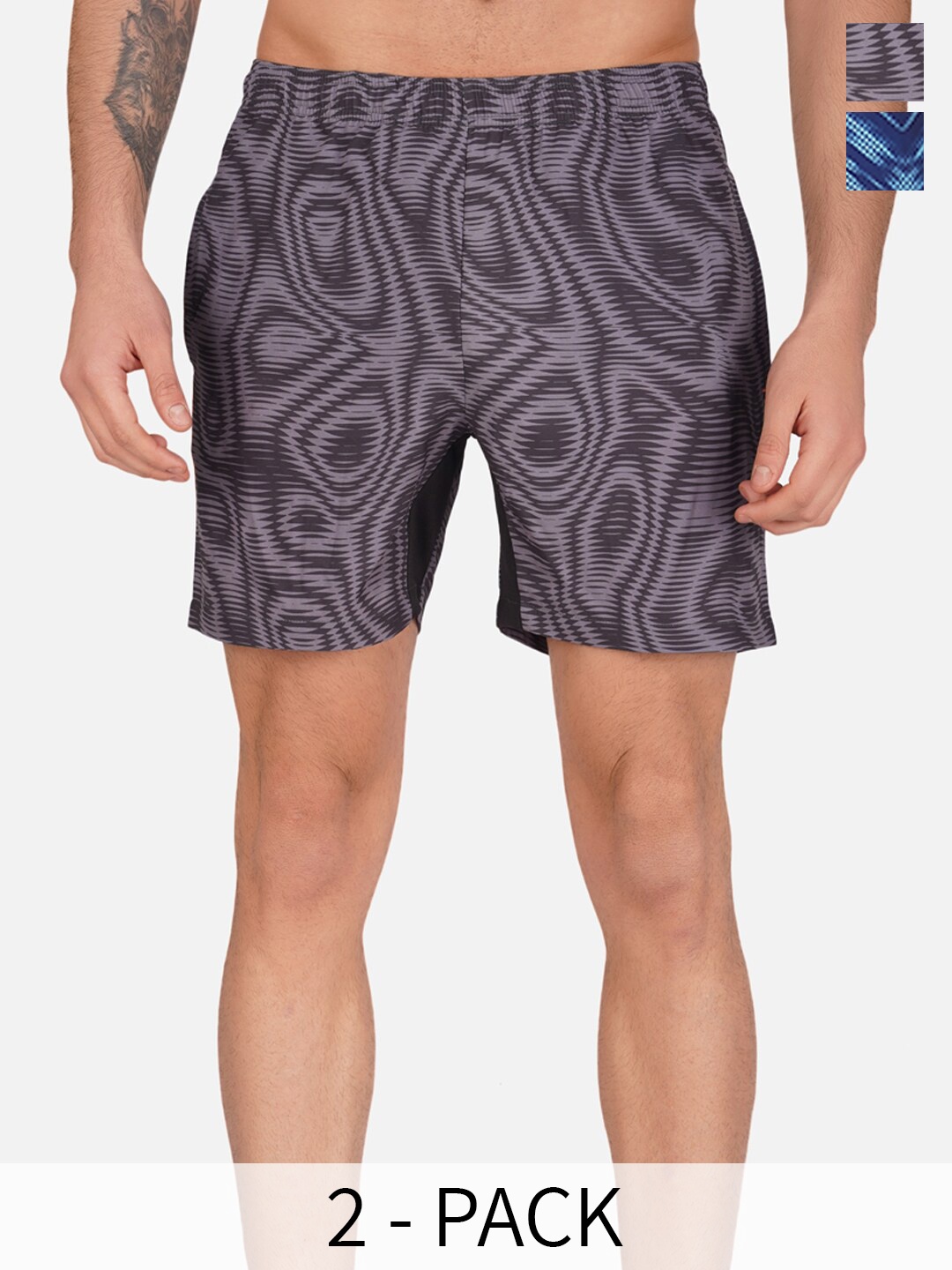 

NEVER LOSE Men Pack Of 2 Printed Sports Shorts, Blue