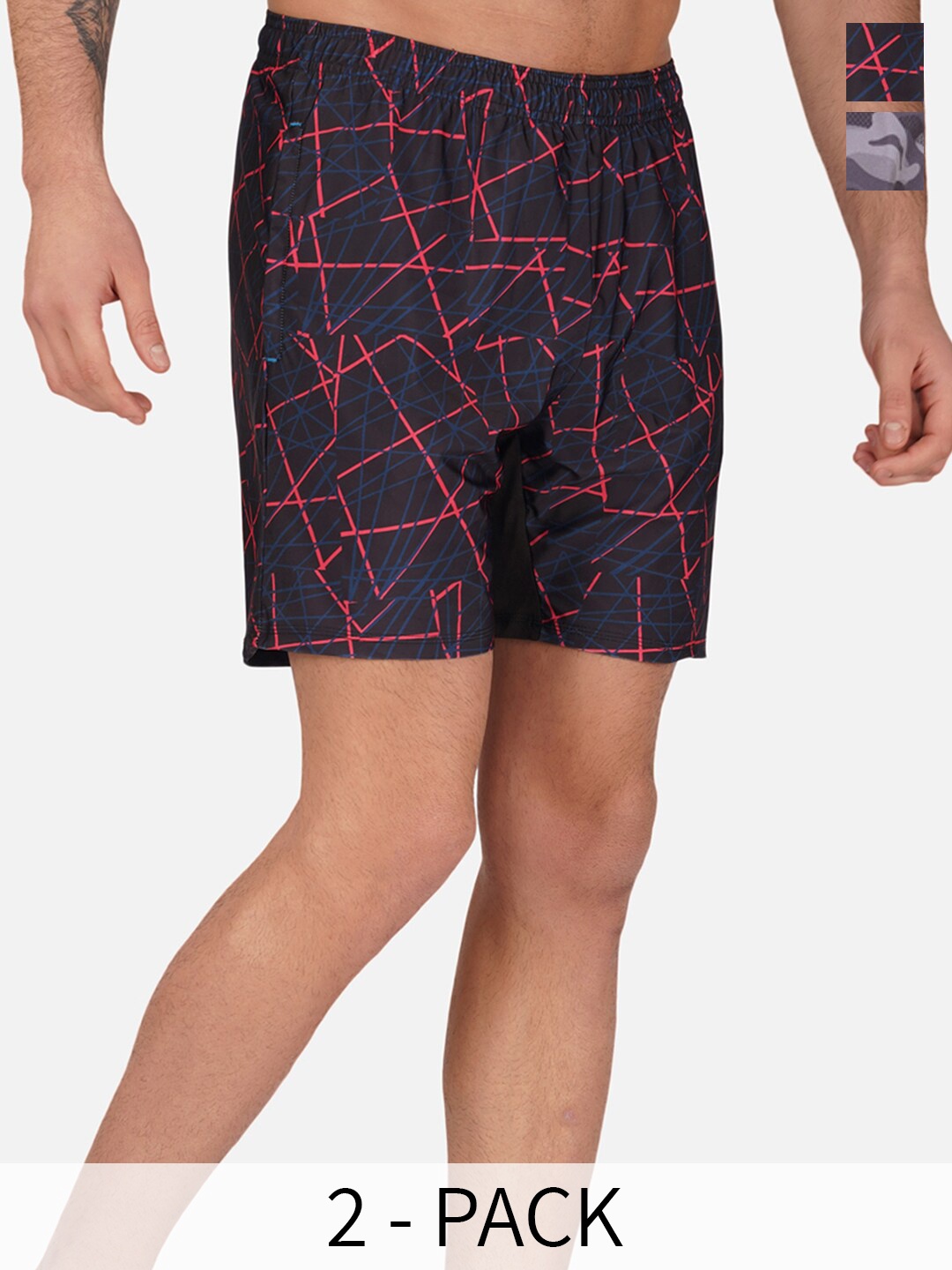 

NEVER LOSE Men Pack Of 2 Printed Sports Shorts, Blue