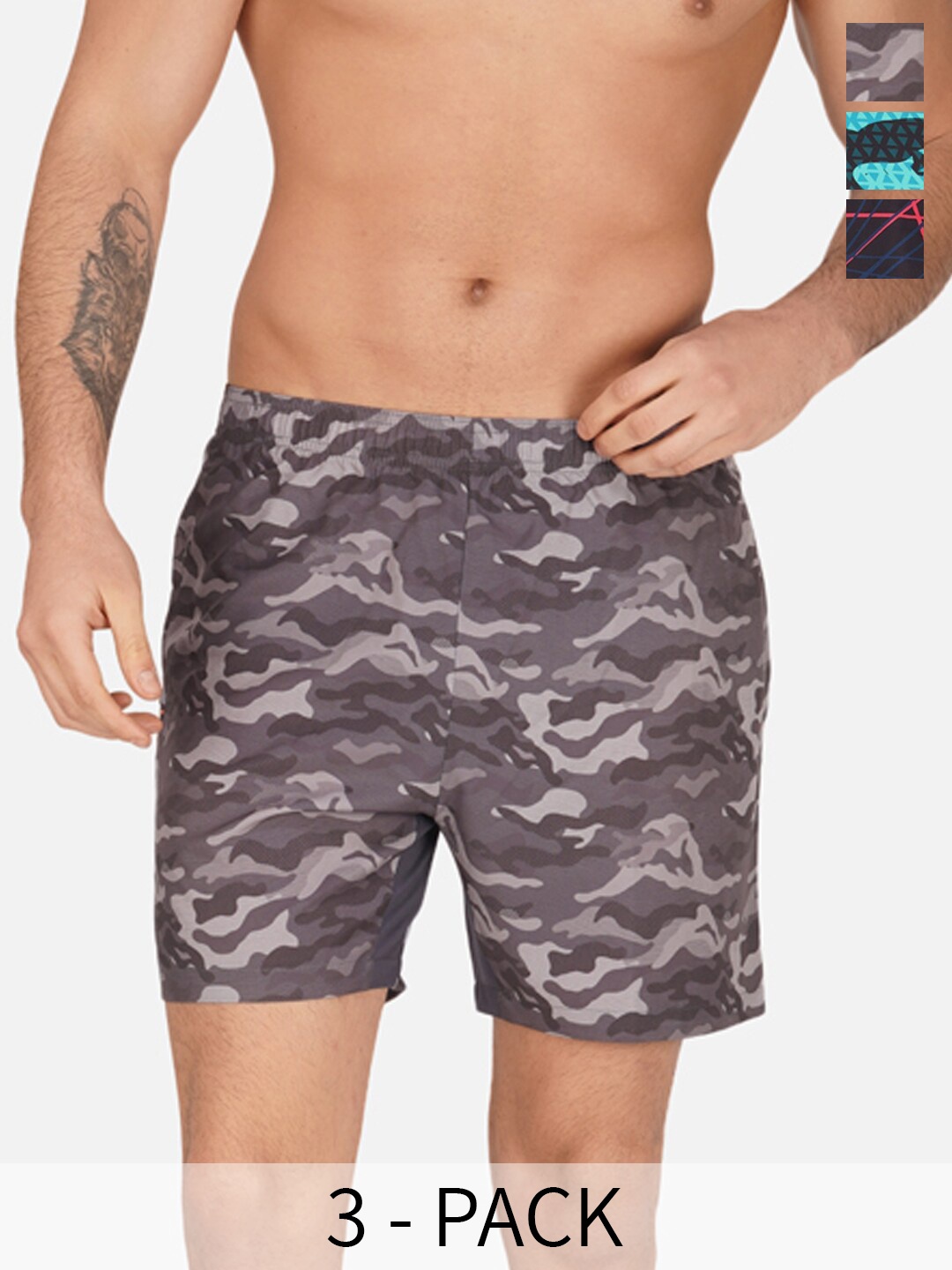 

NEVER LOSE Men Pack Of 2 Camouflage Printed Sports Shorts, Blue