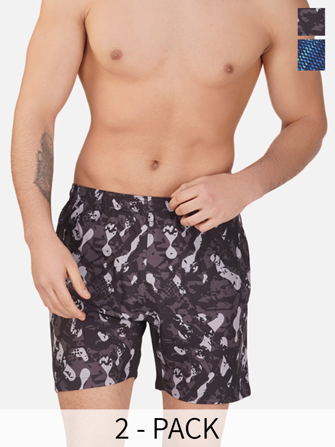 

NEVER LOSE Men Pack Of 2 Printed Sports Shorts, Blue