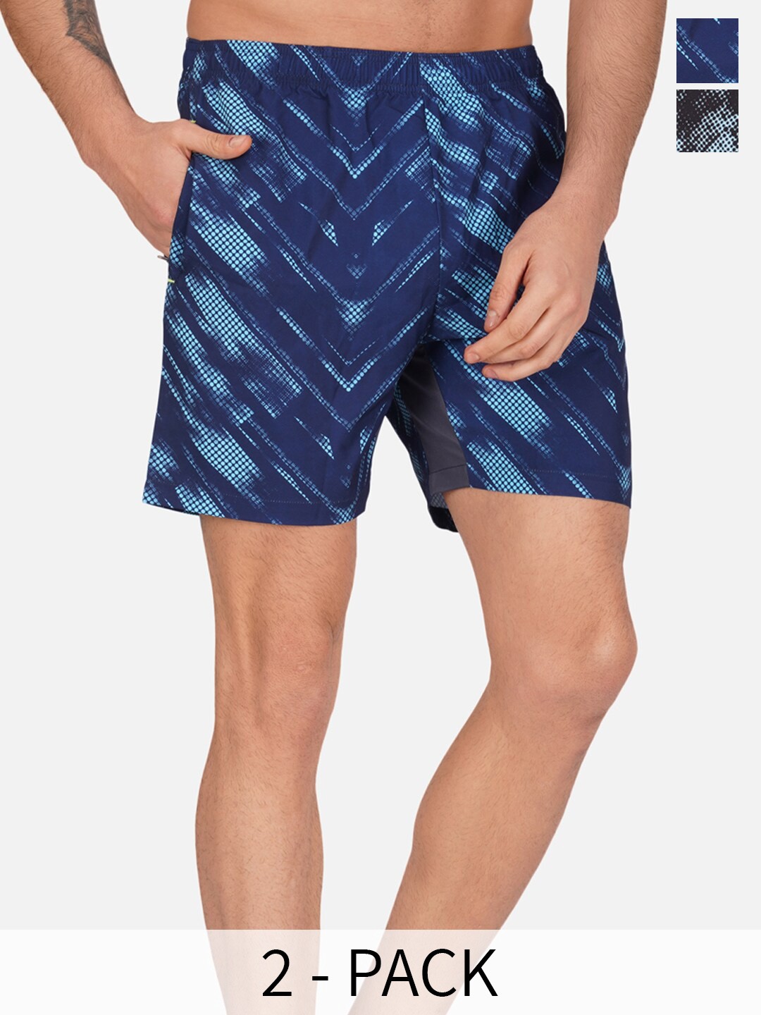 

NEVER LOSE Men Pack Of 2 Printed Sports Shorts, Grey