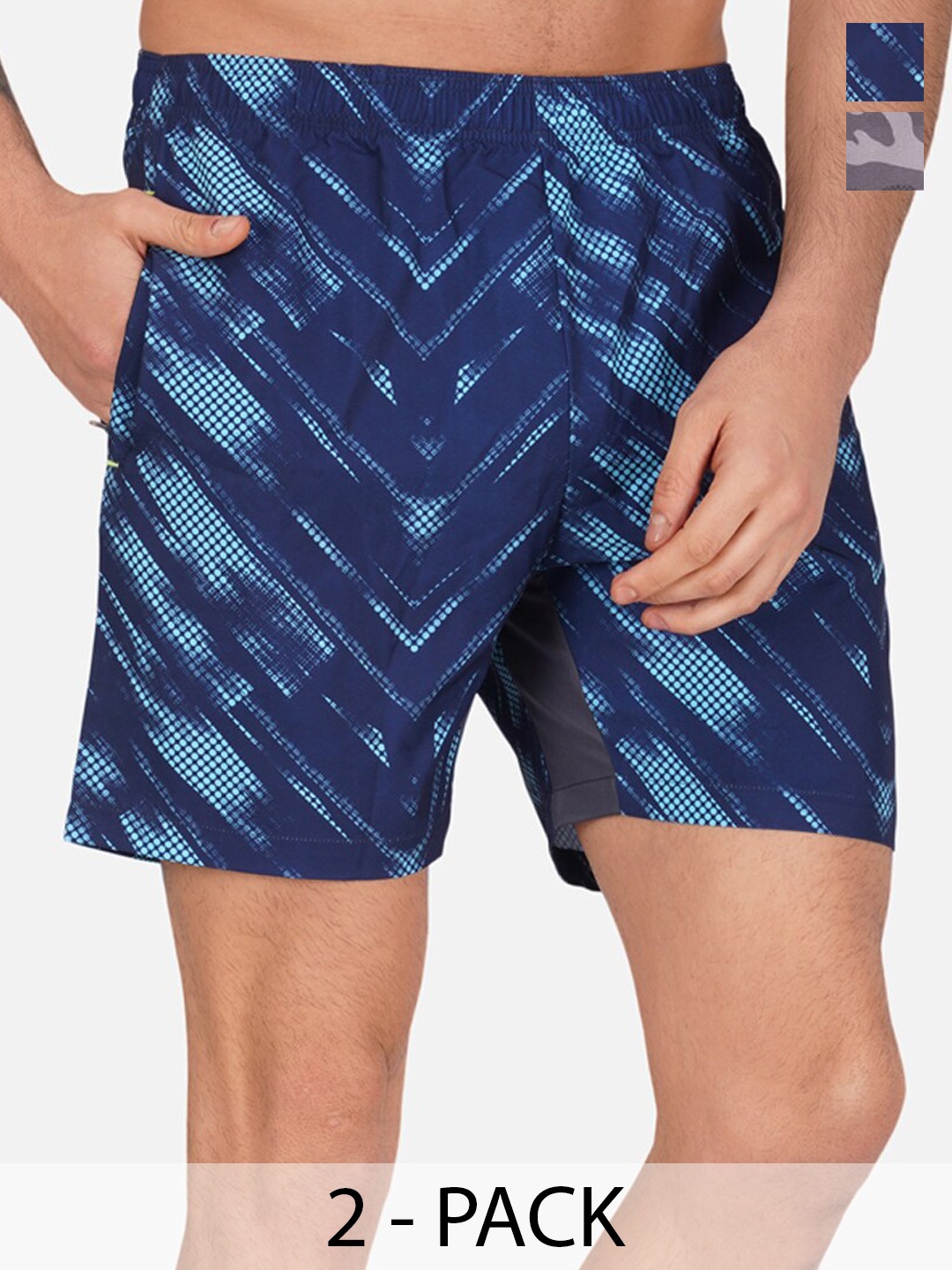 

NEVER LOSE Men Pack Of 2 Printed Sports Shorts, Blue