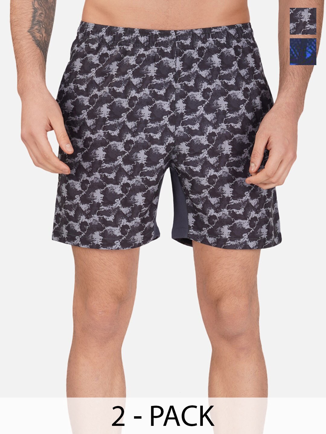 

NEVER LOSE Men Pack Of 2 Printed Sports Shorts, Grey