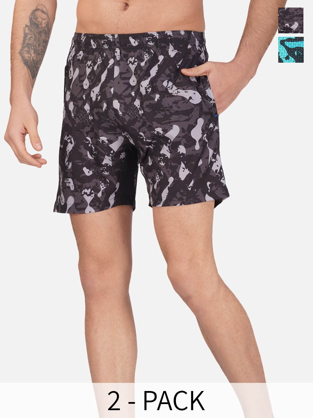 

NEVER LOSE Men Pack Of 2 Camouflage Printed Sports Shorts, Green