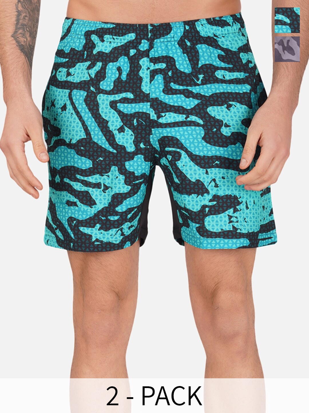 NEVER LOSE Men Camouflage Printed Sports Shorts, Blue