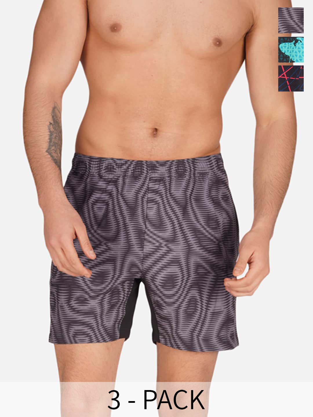 

NEVER LOSE Pack Of 3 Abstract Printed Boxers, Grey melange