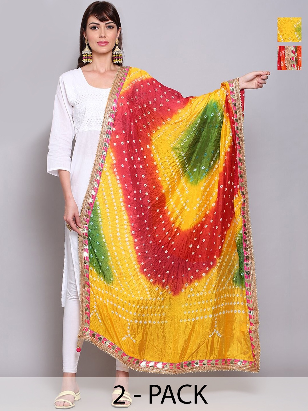 

Miaz Lifestyle Printed Bandhani Dupatta with Gotta Patti, Red