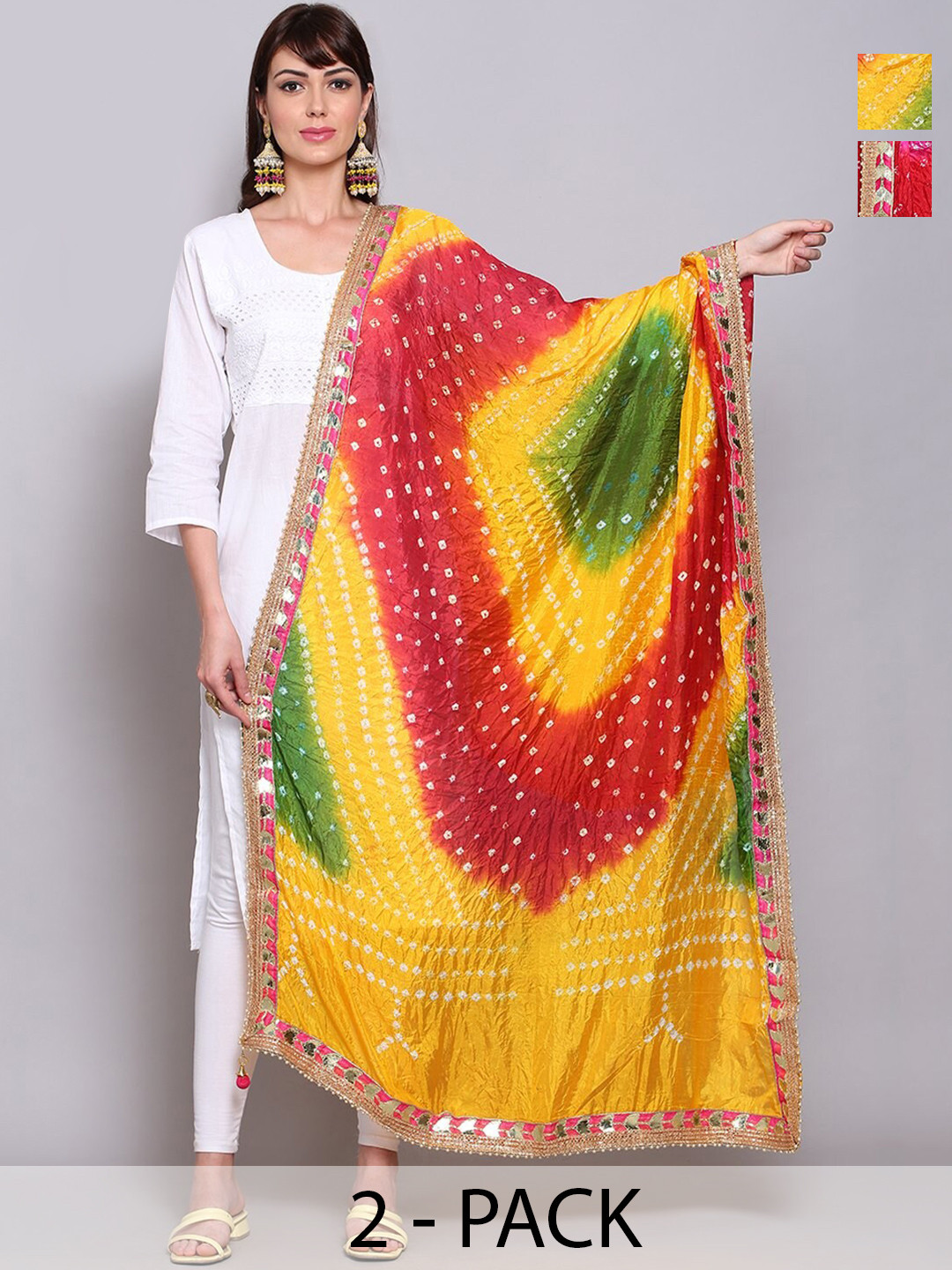 

Miaz Lifestyle Printed Bandhani Dupatta with Gotta Patti, Yellow