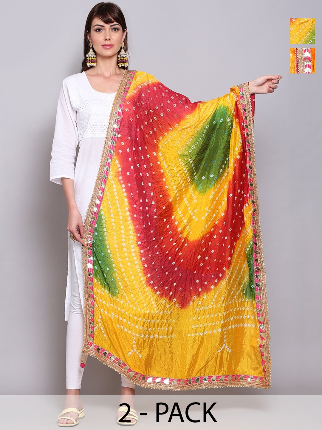 

Miaz Lifestyle Printed Bandhani Dupatta with Gotta Patti, Yellow