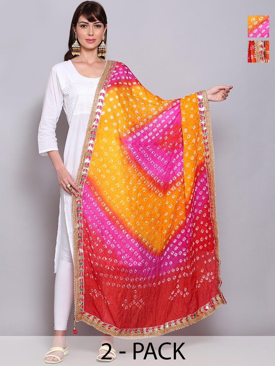 

Miaz Lifestyle Printed Bandhani Dupatta with Gotta Patti, Pink