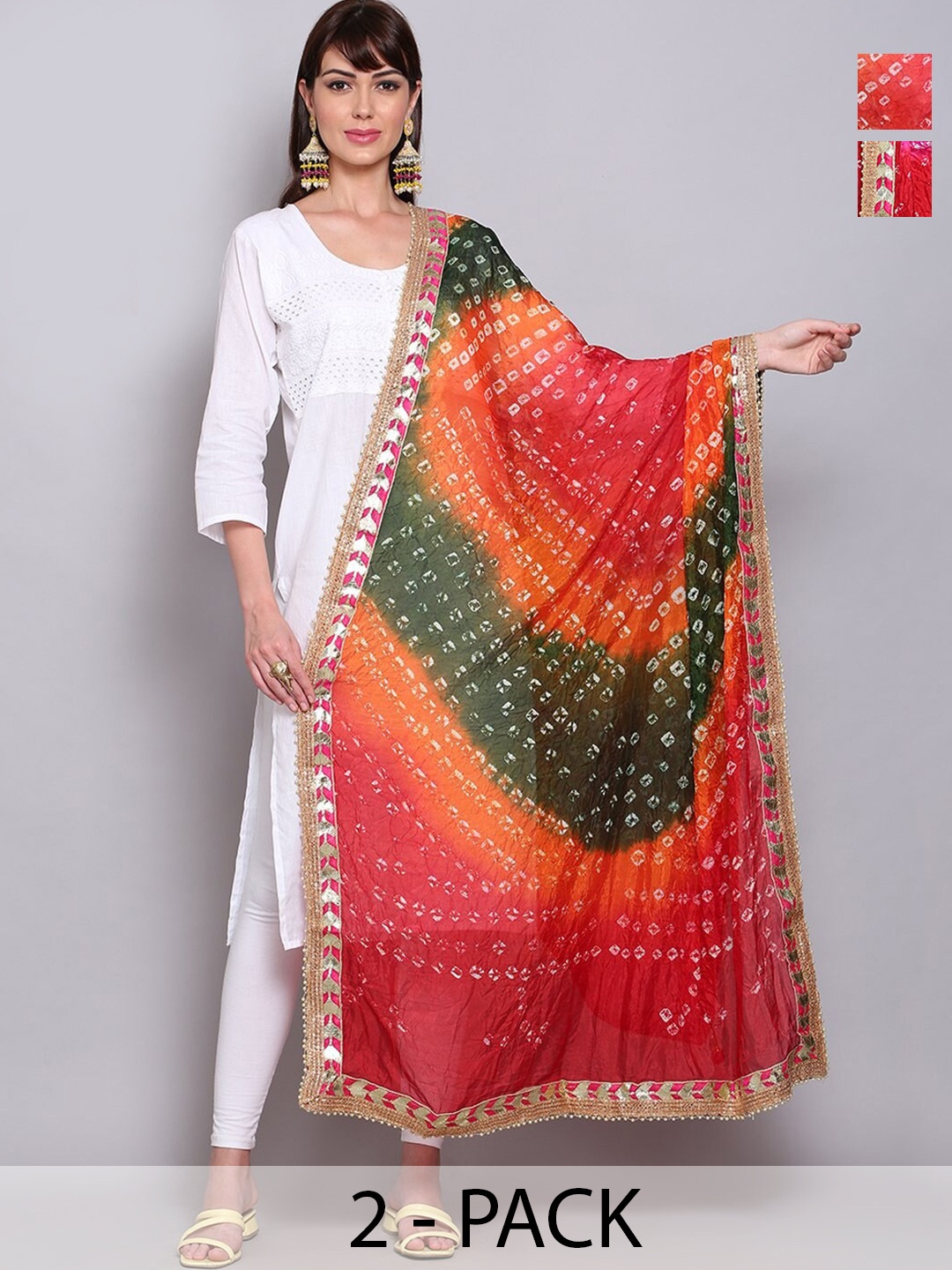 

Miaz Lifestyle Printed Bandhani Dupatta with Gotta Patti, Pink