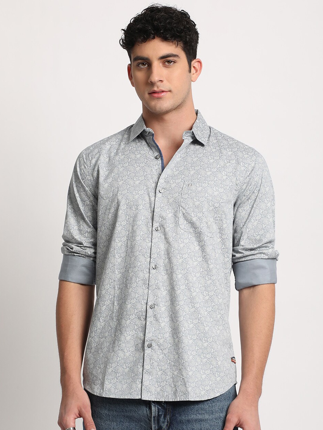 

URBARO Smart Ethnic Motifs Printed Opaque Cotton Casual Shirt, Blue