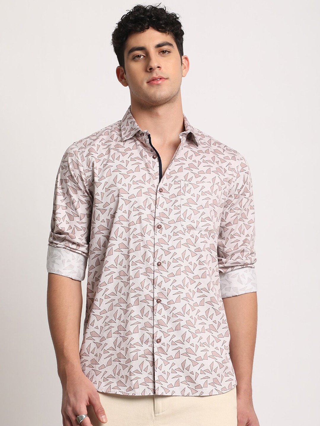 

URBARO Smart Abstract Printed Opaque Cotton Casual Shirt, Burgundy