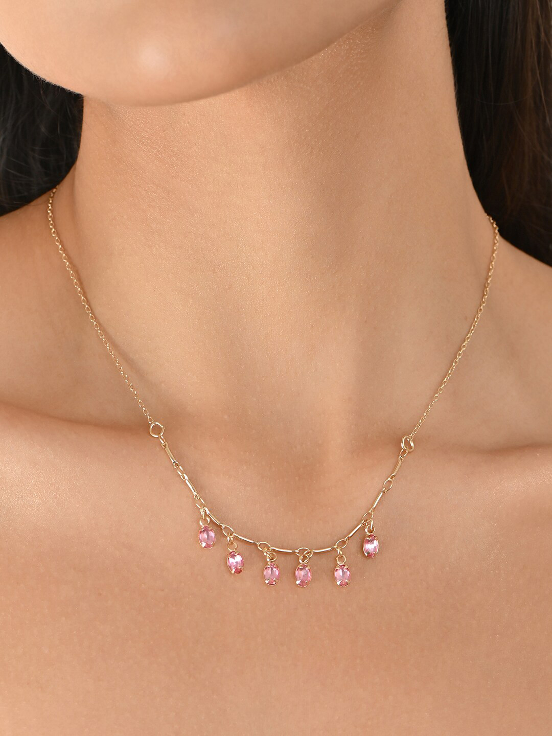 

ToniQ Gold-Plated Stone-Studded Charm Necklace