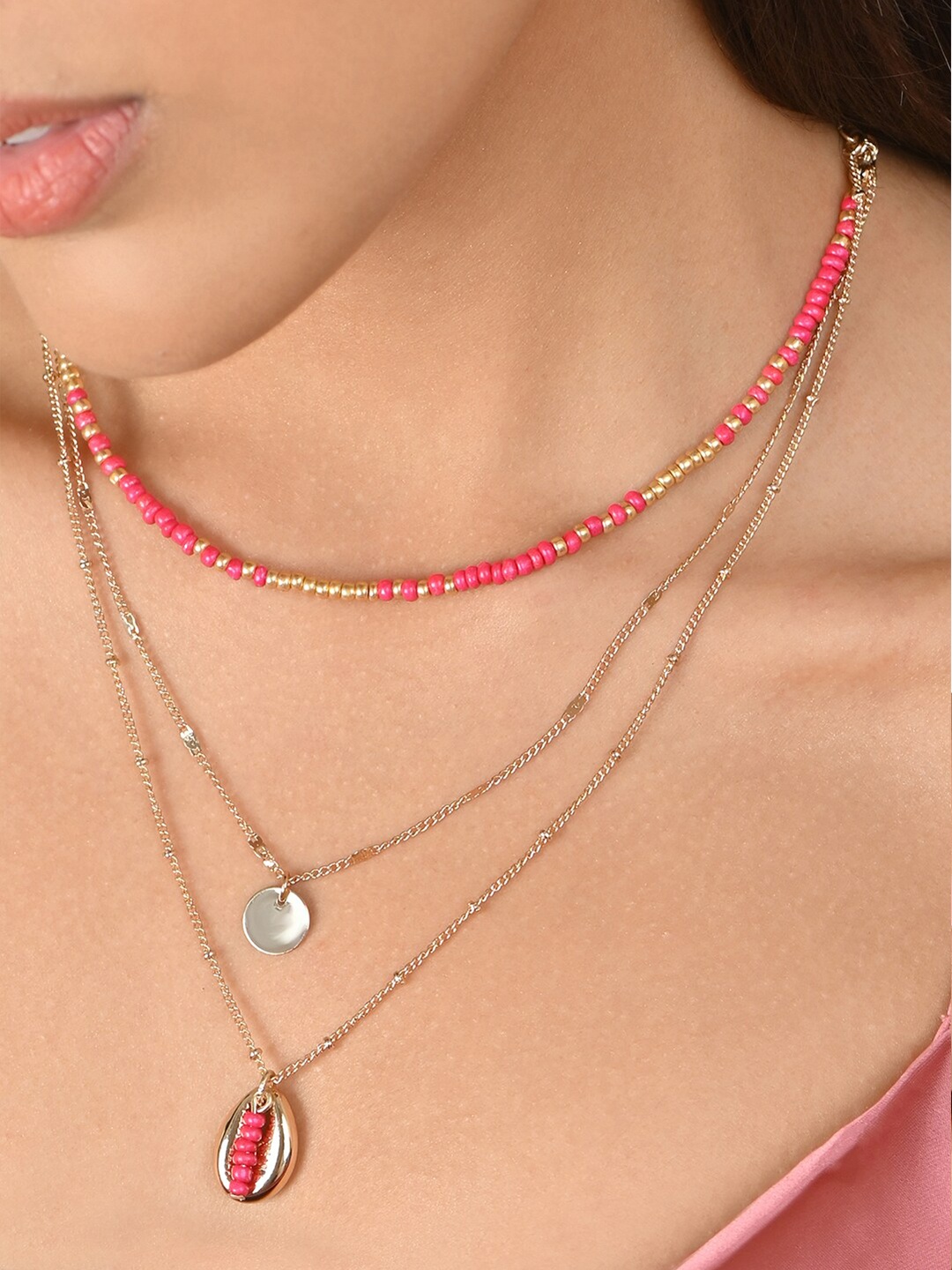 

ToniQ Gold-Plated 3 Layered Beach Necklace