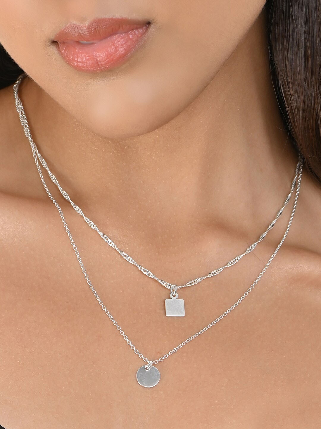 

ToniQ Silver-Plated 2-Layered Necklace