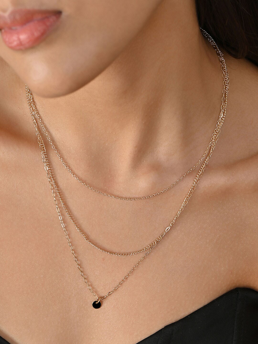 

ToniQ Gold-Plated 3-Layered Necklace