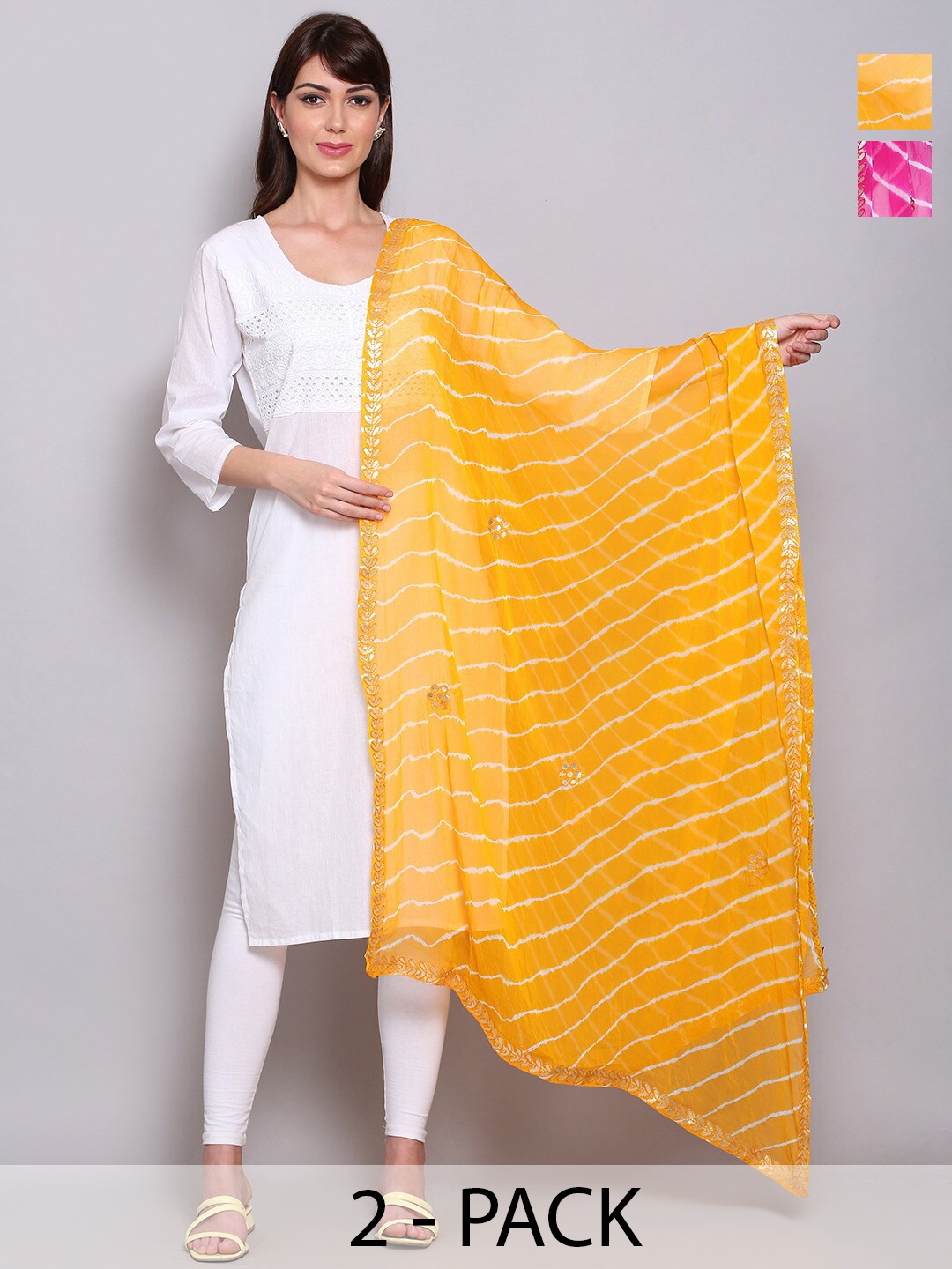 

Miaz Lifestyle Striped Dupatta with Gotta Patti, Pink