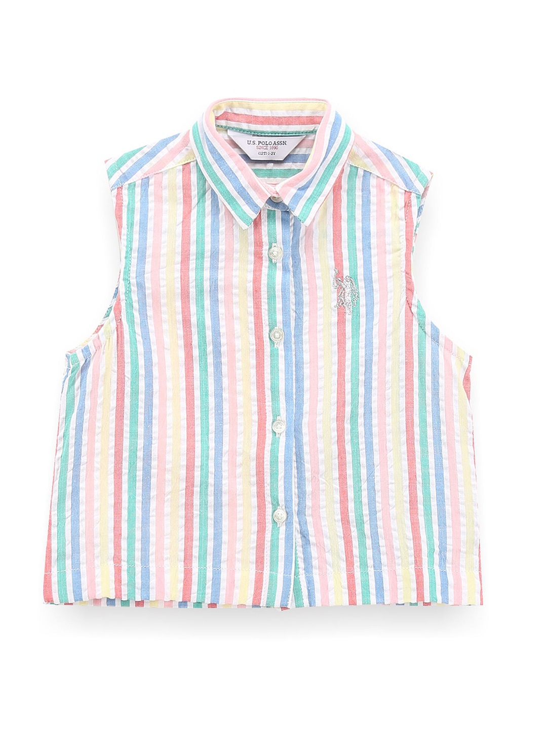 

U.S. Polo Assn. Kids Girls Shirt Collar Striped Cotton Shirt Style Top, White