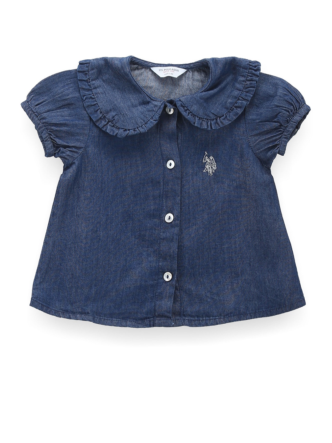 

U.S. Polo Assn. Kids Girls Peter Pan Collar Puff Sleeve Top, Blue