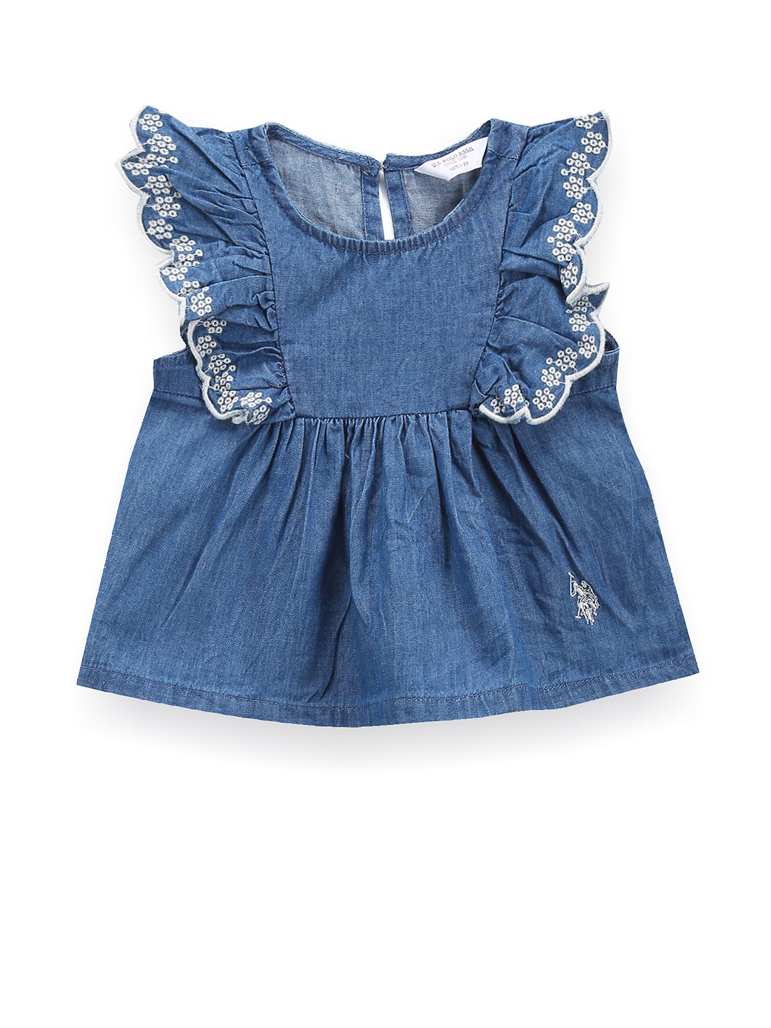 

U.S. Polo Assn. Kids Girls Flutter Sleeve Denim Top, Blue