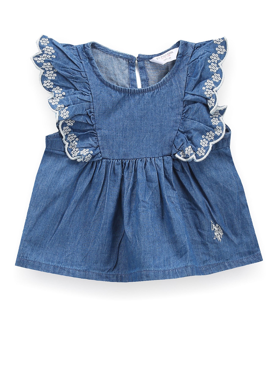 

U.S. Polo Assn. Kids Girls Flutter Sleeve Denim Top, Blue