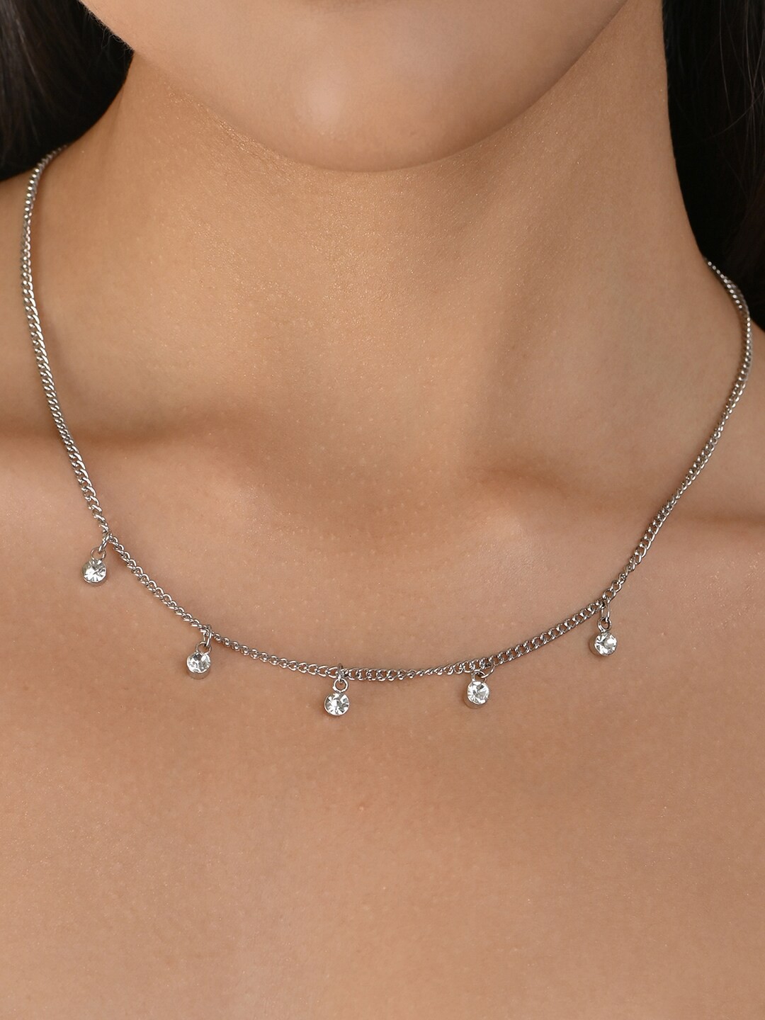 

ToniQ Set Of 3 Silver-Plated Beaded Heart Butterfly Necklace Chain, White