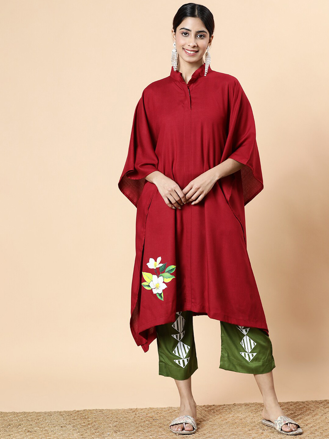 

LetsDressUp Shirt Collar Kaftan Dress, Maroon