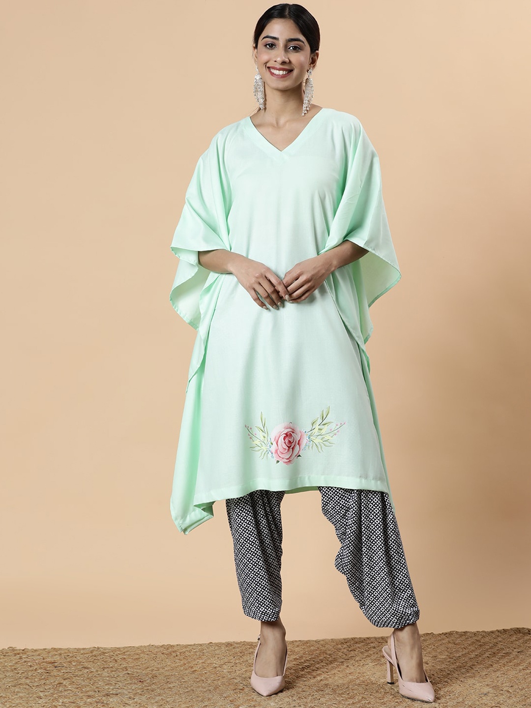 

LetsDressUp V-Neck Kimono Sleeves Kaftan Midi Dress, Green