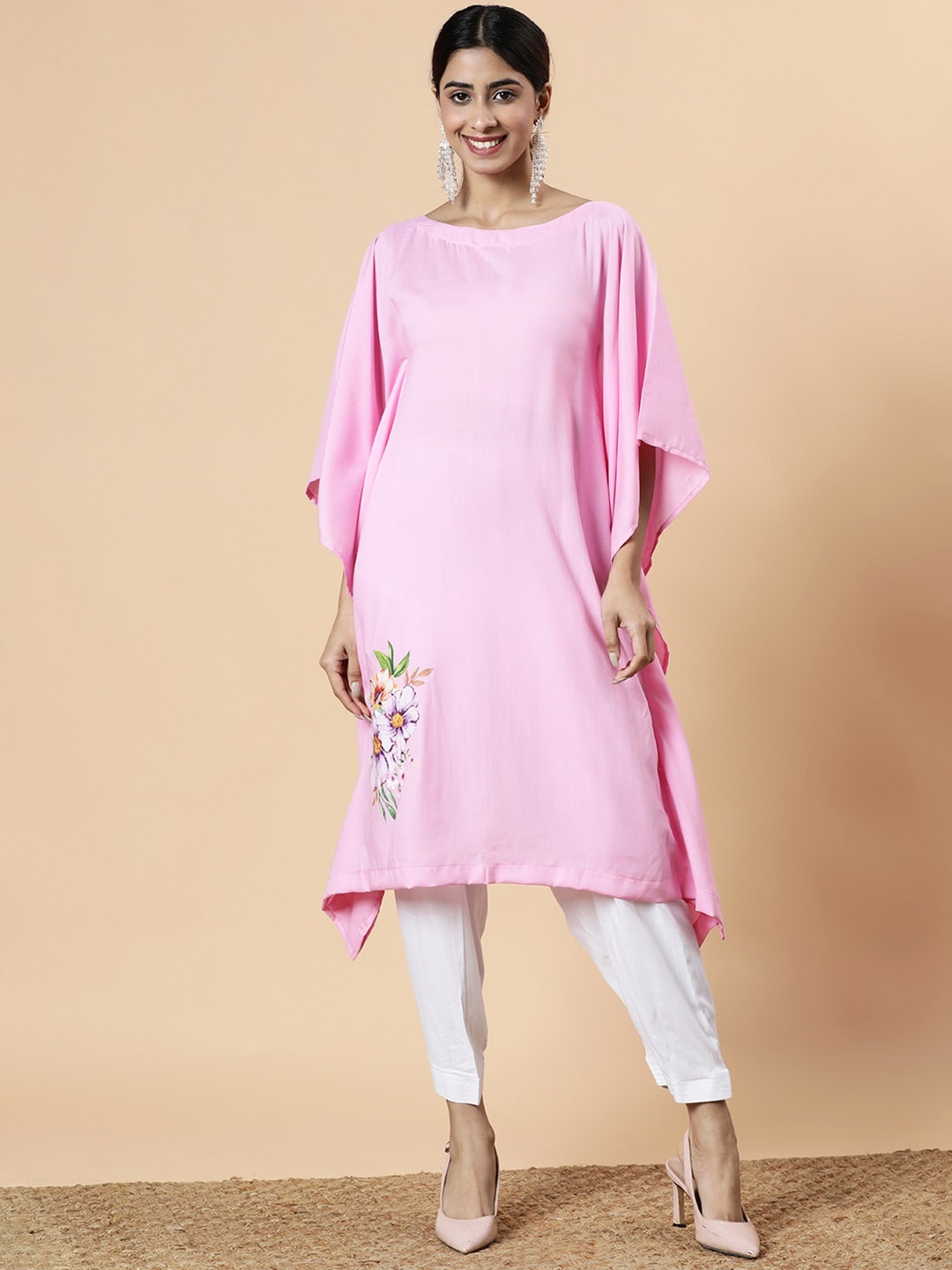 

LetsDressUp Boat Neck Kaftan Midi Dress, Pink