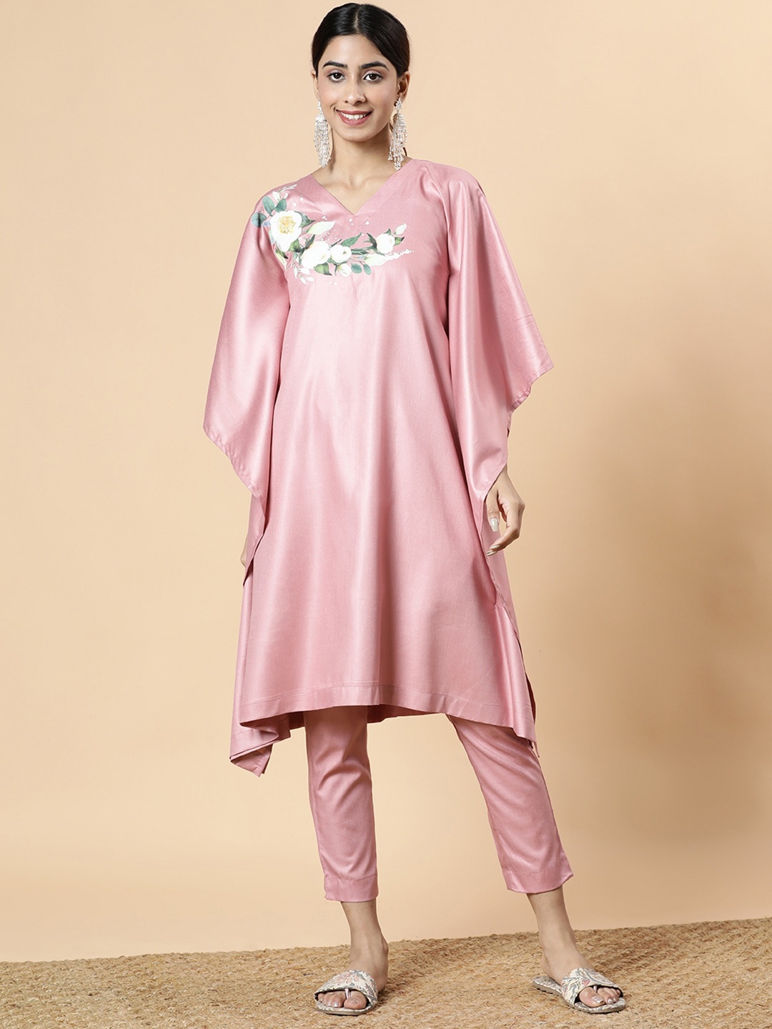 

LetsDressUp V-Neck Flared Sleeve Kaftan Midi Dress, Rose gold