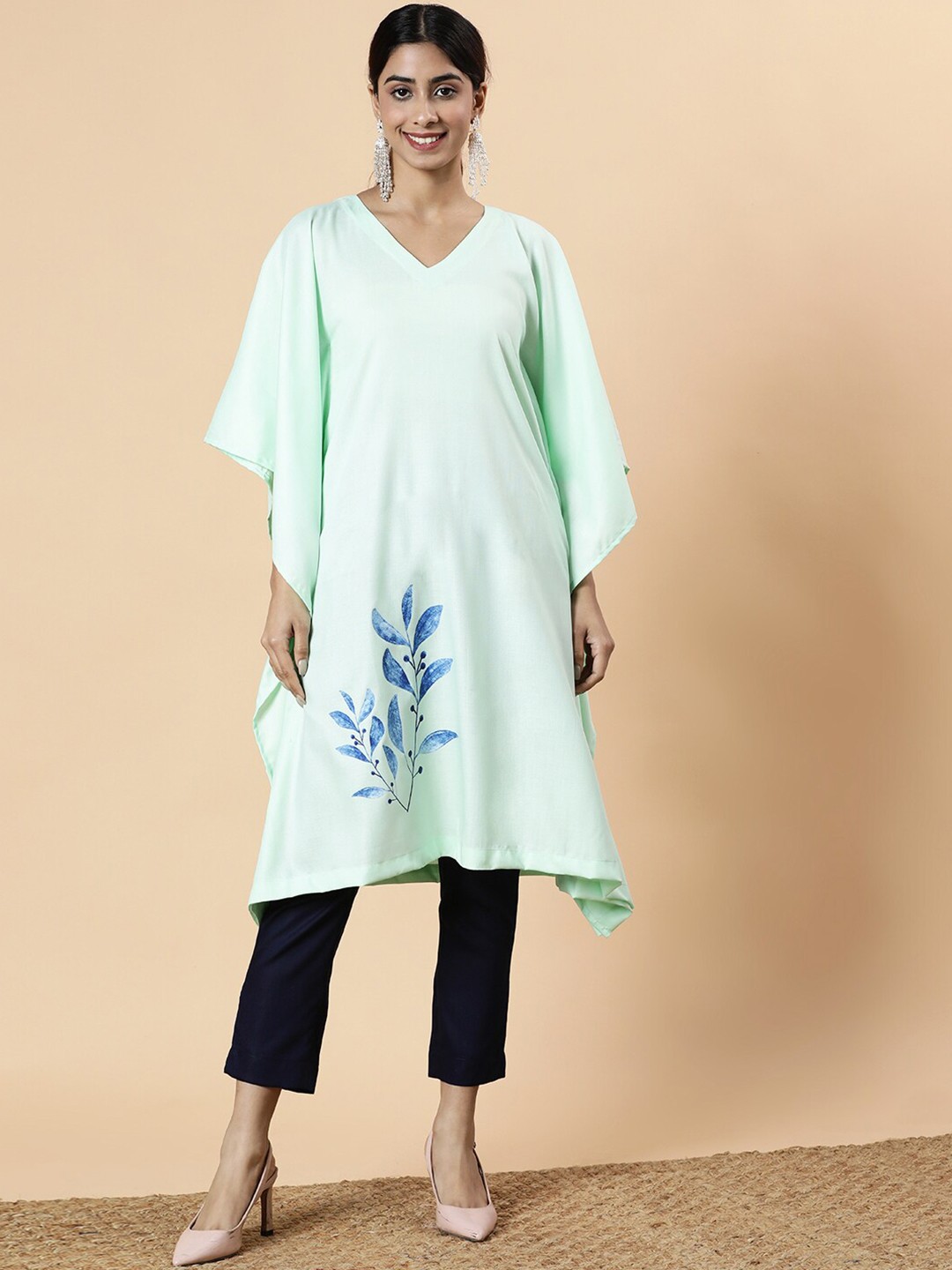 

LetsDressUp Print V-neck Kimono Sleeve Kaftan Dress, Green