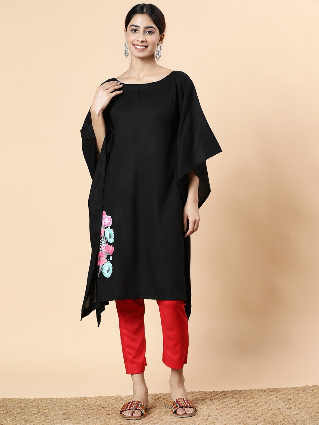 

LetsDressUp Boat Neck Kaftan Midi Dress, Black