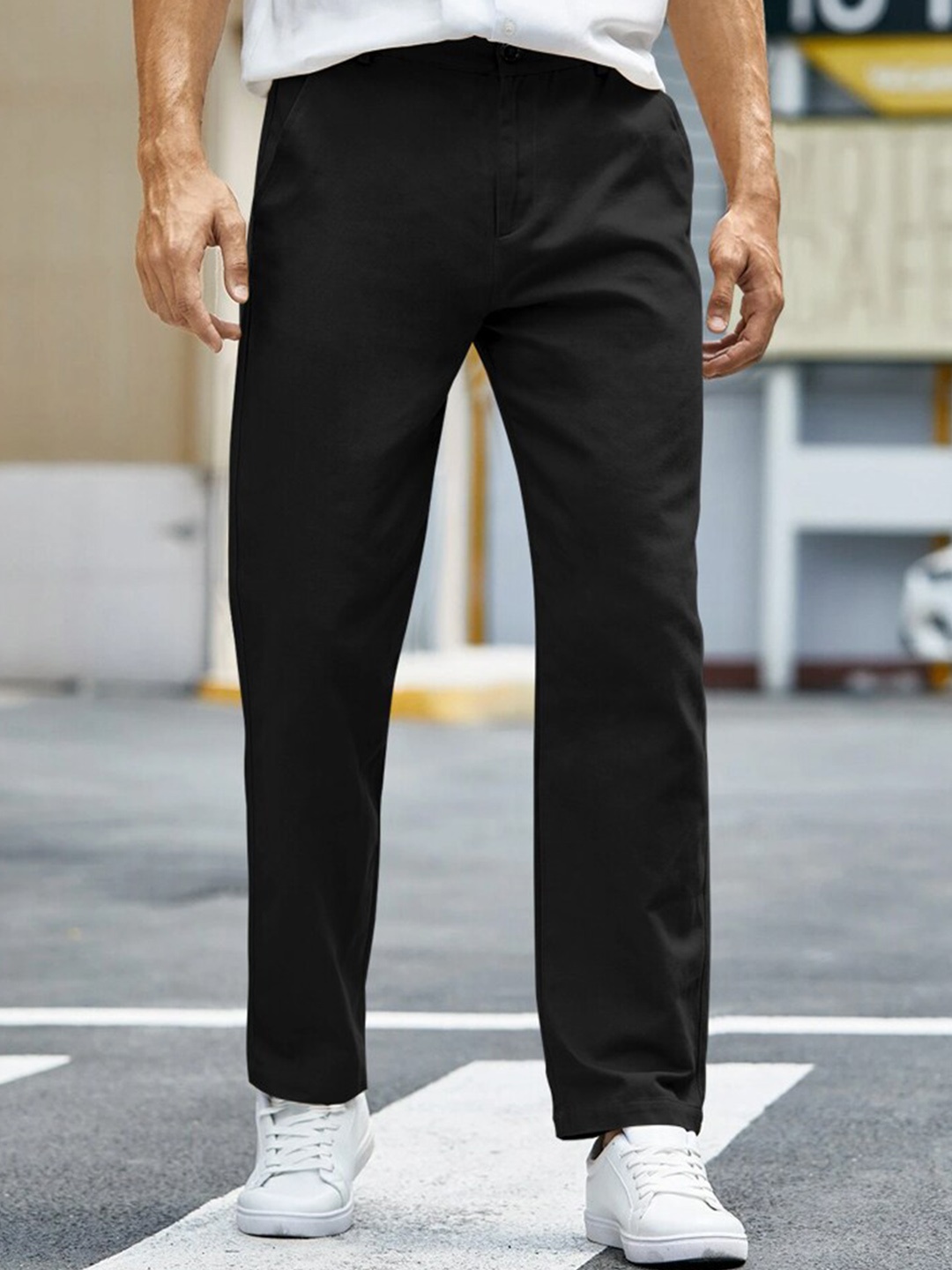 

Eyebogler Men Mid Rise Easy Wash Cotton Trousers, Black