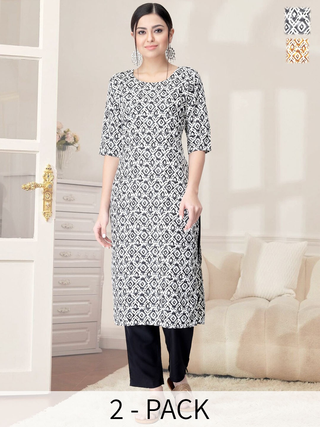 

7Threads Women Printed Regular Kurta with Trousers, Yellow