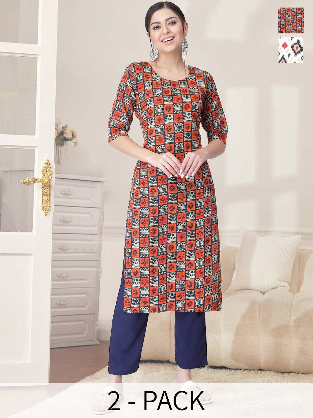 

7Threads Women Ethnic Motifs Printed Regular Kurta with Trousers, Red