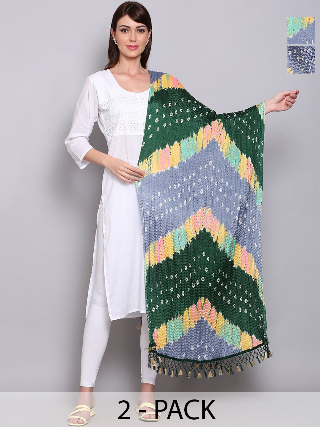

Miaz Lifestyle Printed Bandhani Dupatta with Phulkari, Black