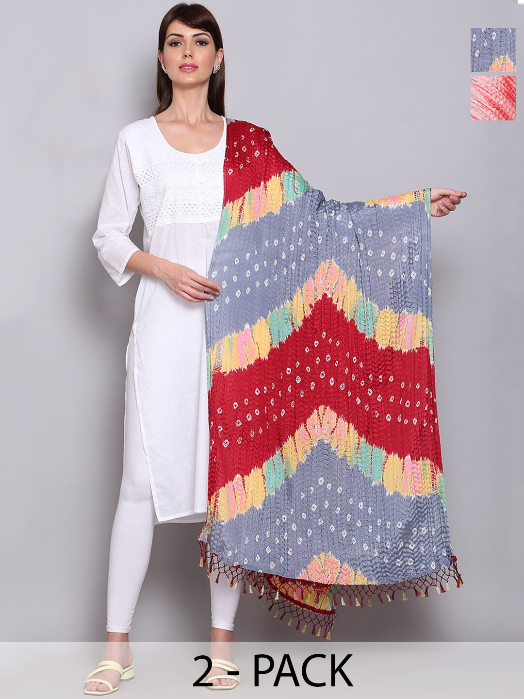 

Miaz Lifestyle Printed Bandhani Dupatta with Phulkari, Peach