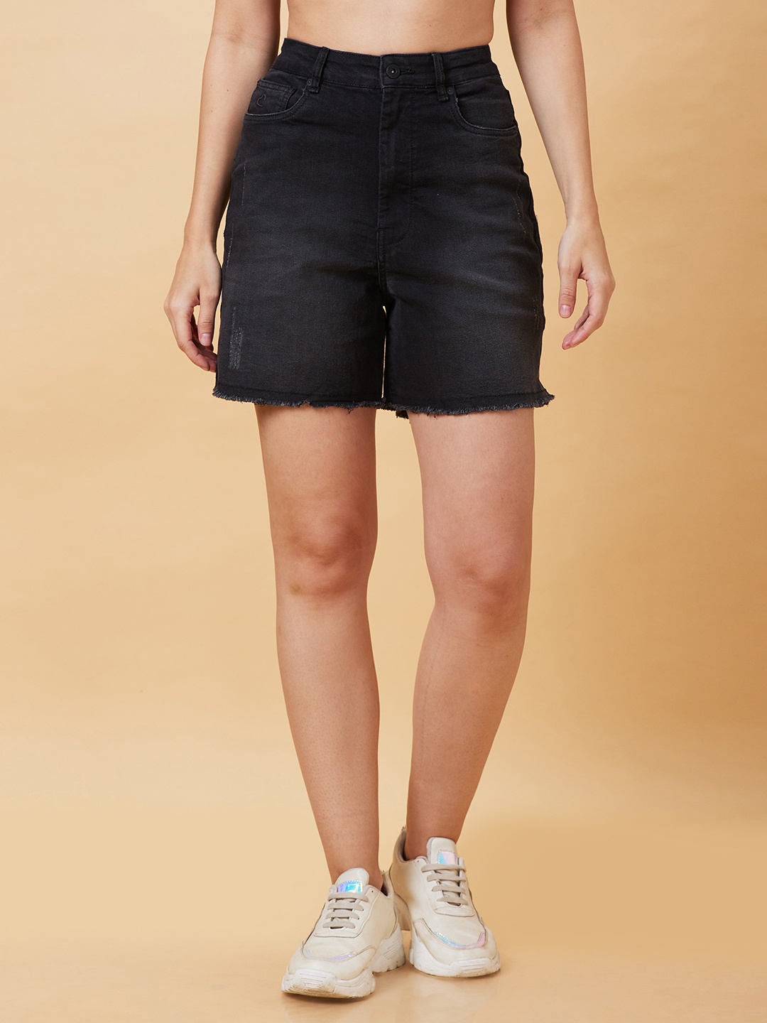 

Being Human Women Washed Denim Shorts, Charcoal