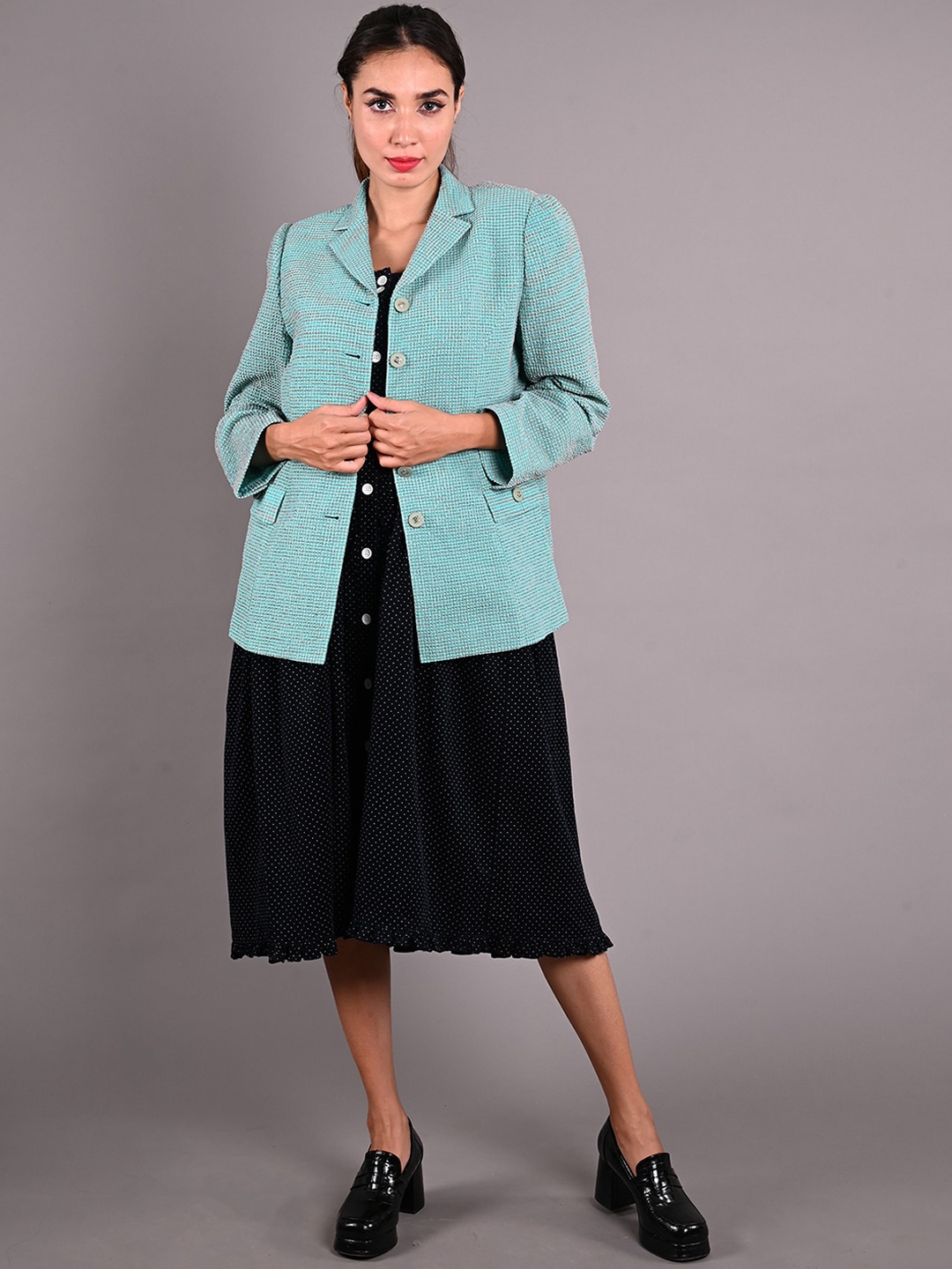 

ODETTE Self Design Tailored Jacket, Sea green