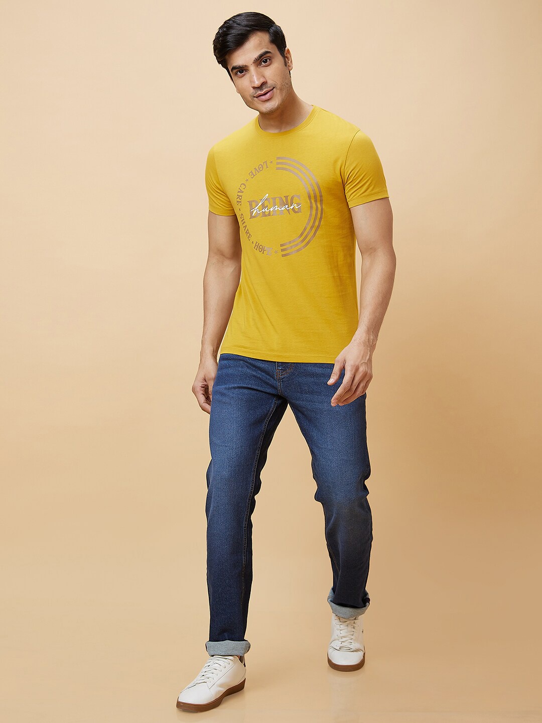 

Being Human Typography Printed Round Neck T-shirt, Mustard