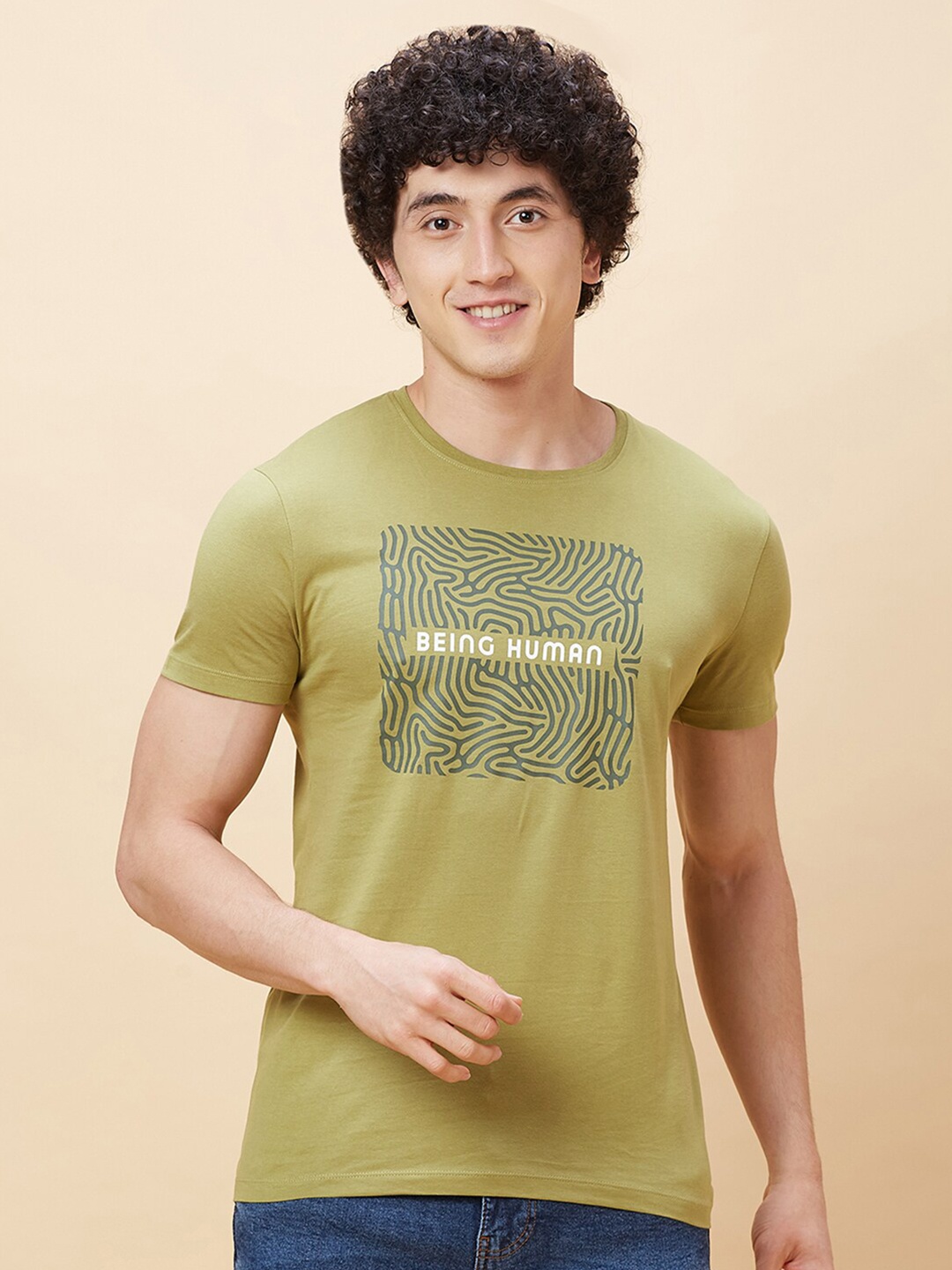 

Being Human Typography Printed Round Neck T-shirt, Olive