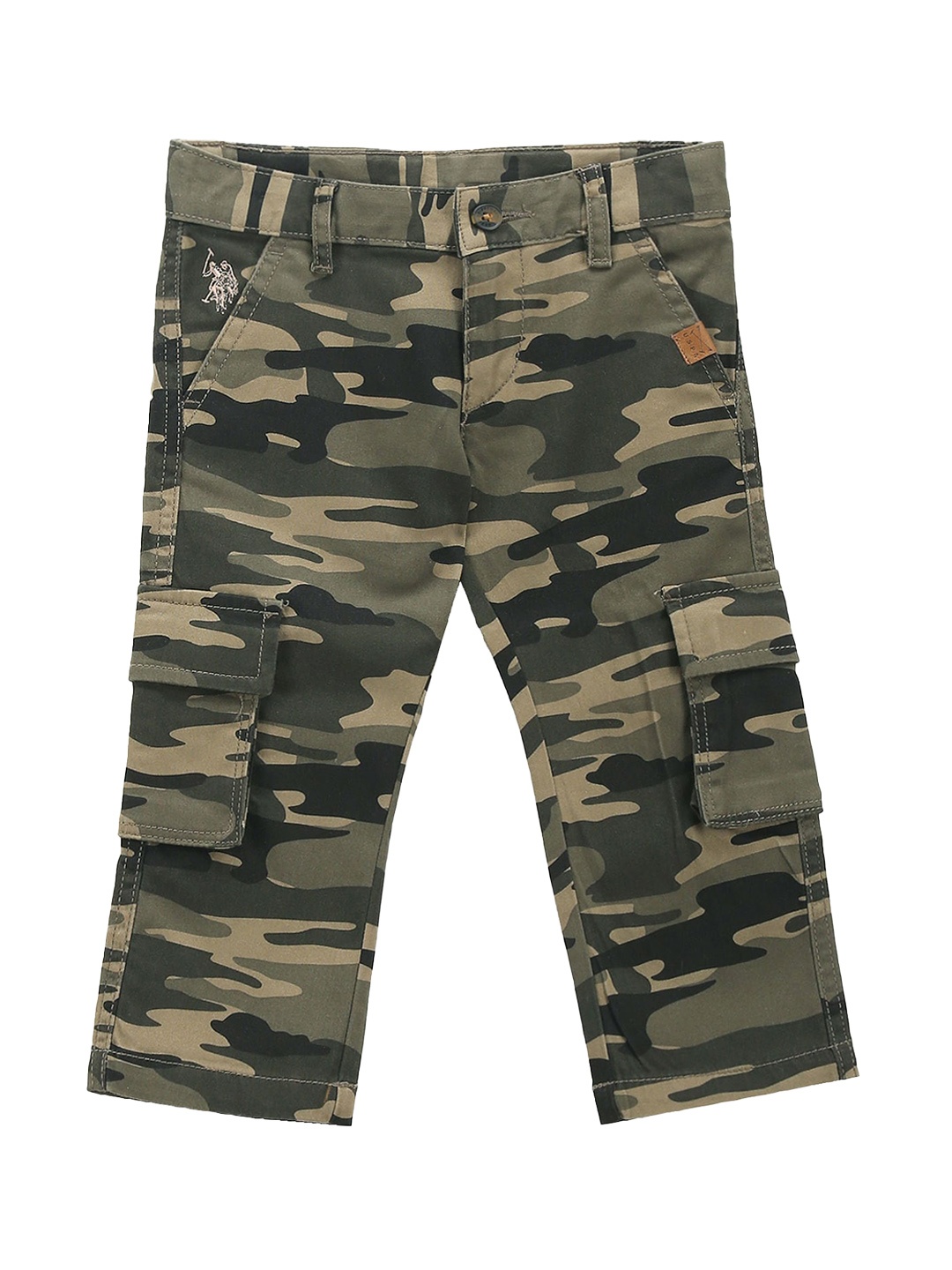 

U.S. Polo Assn. Kids Boys Camouflage Printed Classic Slim Fit Cargo Trouser, Green