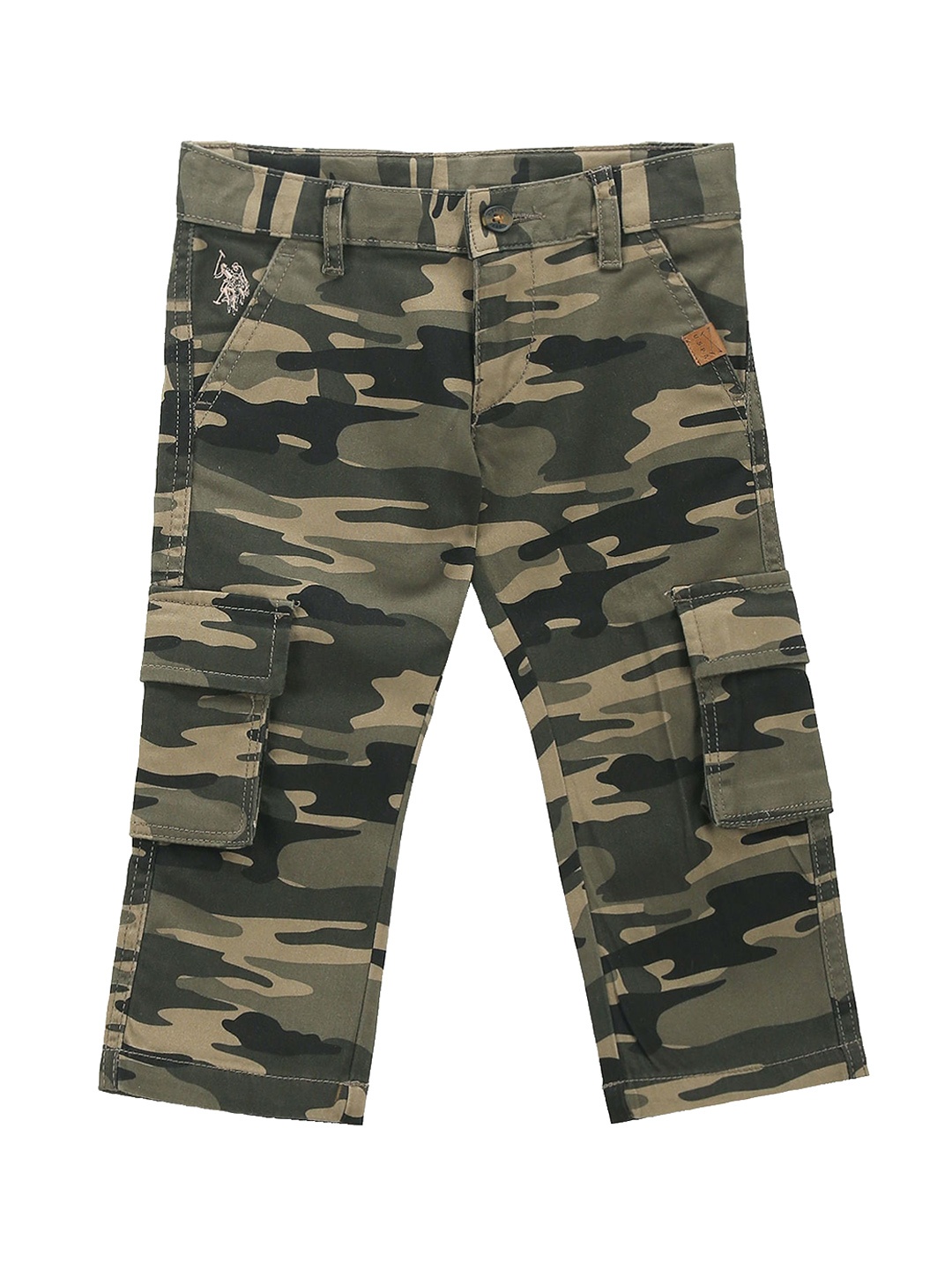 

U.S. Polo Assn. Kids Boys Camouflage Printed Classic Slim Fit Cargo Trouser, Green