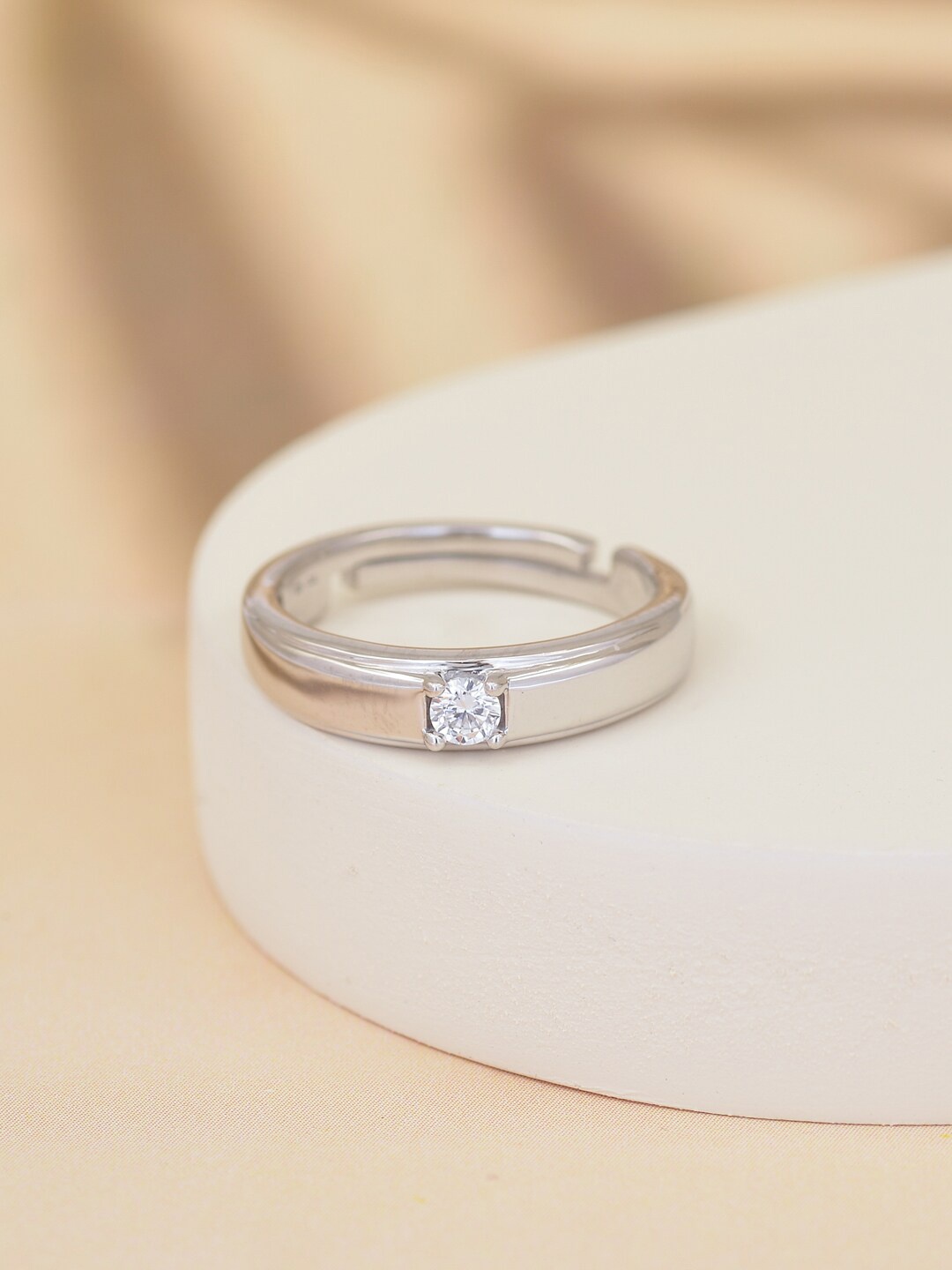 

Ornate Jewels 925 Sterling Silver American Diamond Solitaire Adjustable Ring for Women